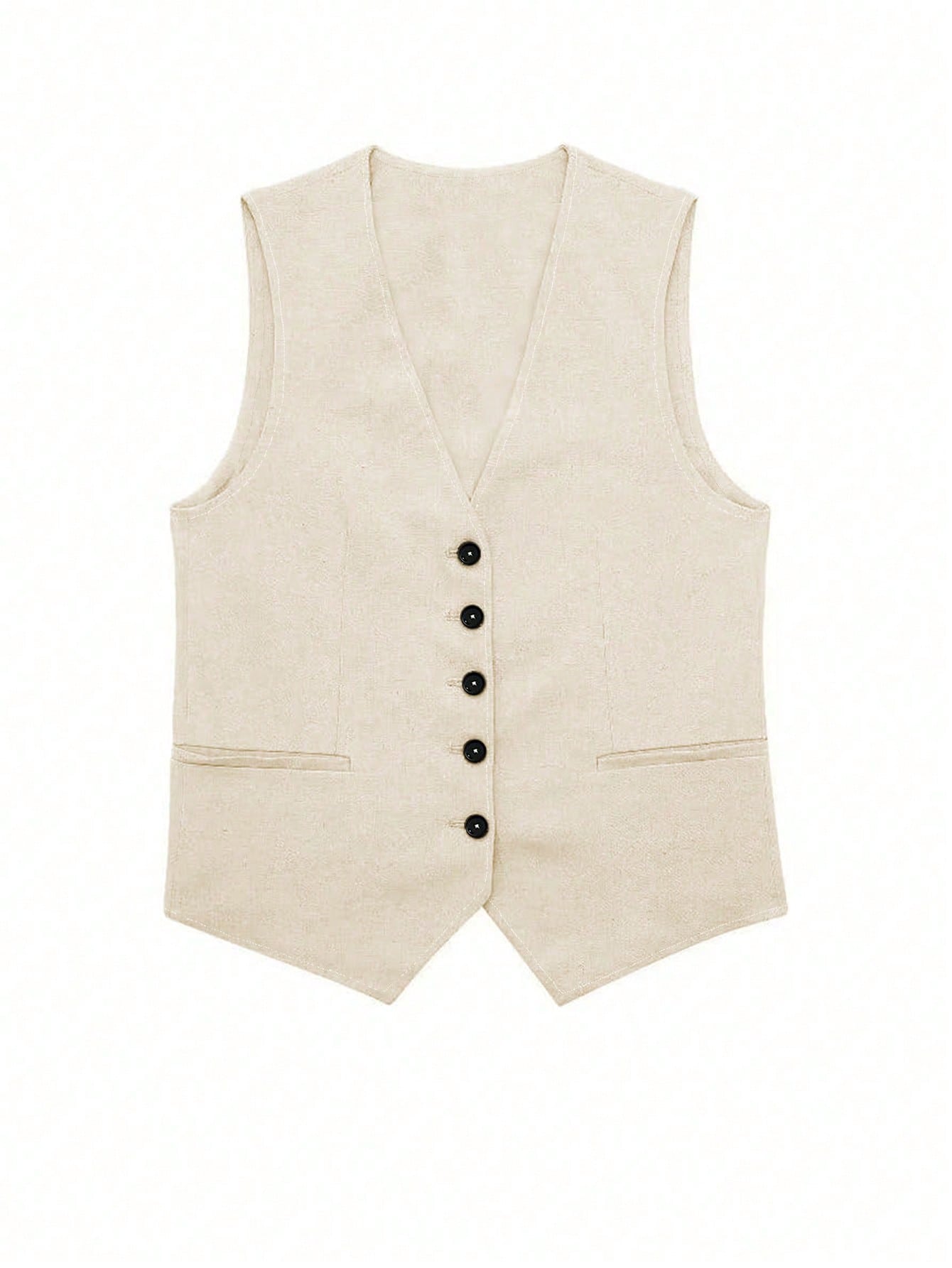 SHEIN LUNE Button Front Vest Jacket Without Tee Apricot