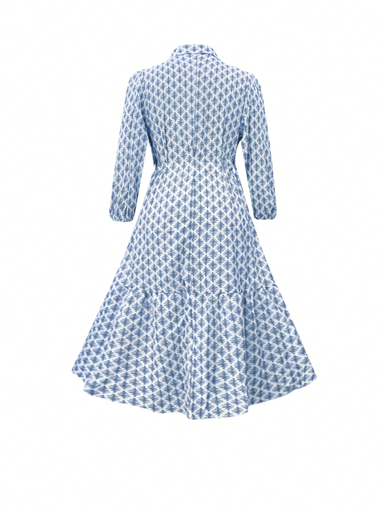 SHEIN LUNE Women Fashionable Long Sleeve Printed Dress Baby Blue