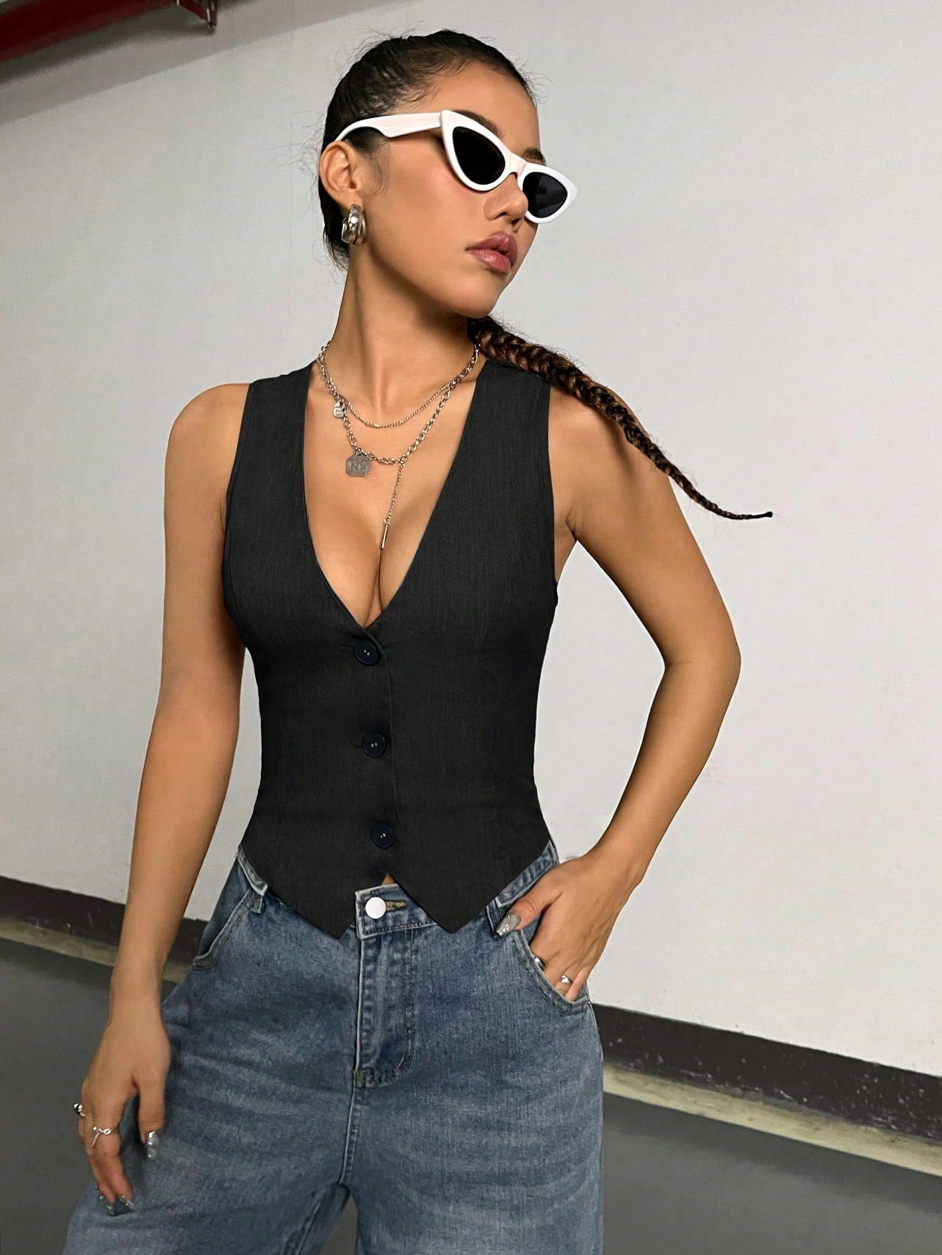 SHEIN MOOSTA Suit Vest Jacket Black